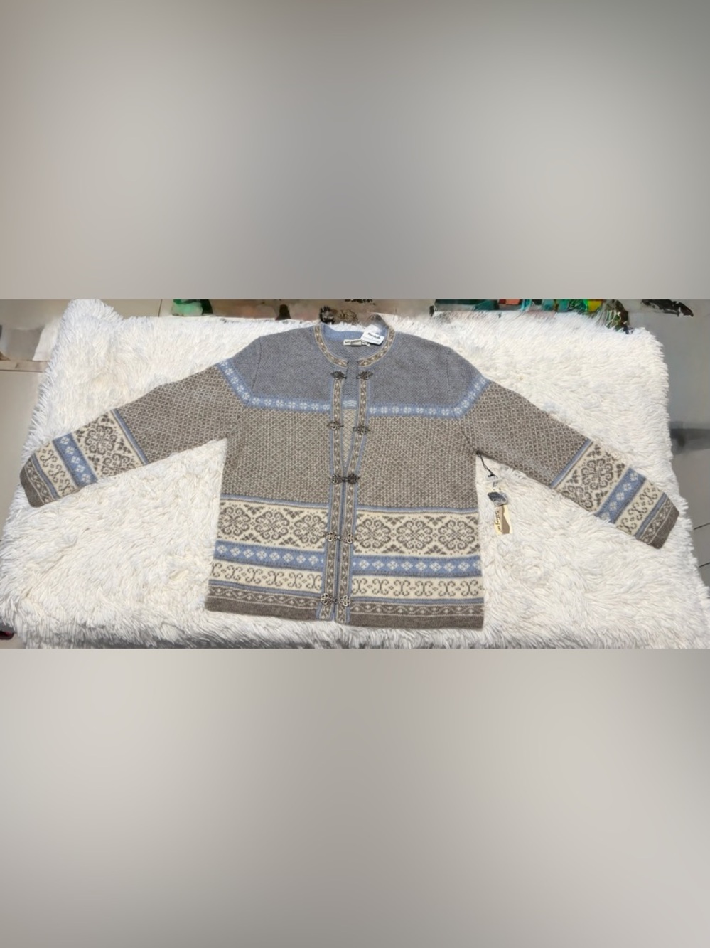 Marshalls Light Blue & Cream Nordic Toggle Cardigan